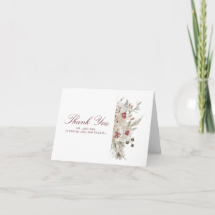 Burgundy and Cream Flowers Wedding Thank You Card