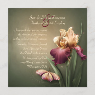 Burgundy and Cream Iris Wedding Invitation