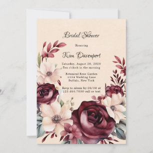 Burgundy and Cream Roses Bridal Shower Invitation