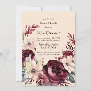 Burgundy and Cream Roses Brunch & Bubbly Invitation