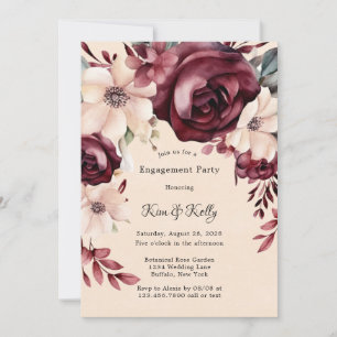 Burgundy and Cream Roses Engagement Party Invitation