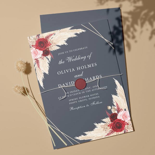 Burgundy and Dark Dusty Blue Wedding Invitation (Creator Uploaded)