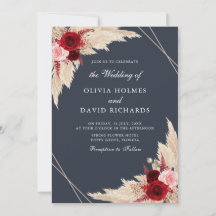 Burgundy and Dark Dusty Blue Wedding Invitation