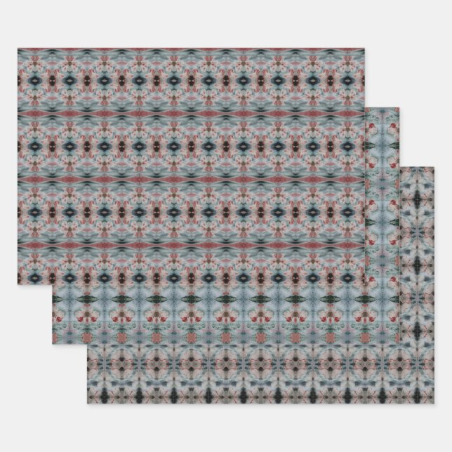 Burgundy and Dark Teal Patterned Sheet Paper (Set)