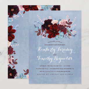 Burgundy and Dusty Blue Floral Engagement Party Invitation