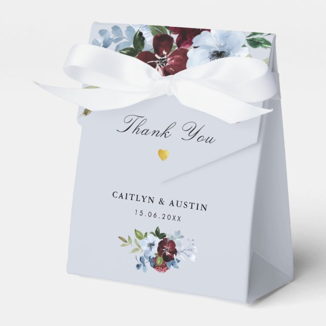 burgundy and dusty blue floral wedding favour box (Front Side)