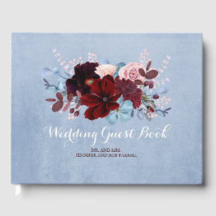 Burgundy and Dusty Blue Floral Wedding Guest Book