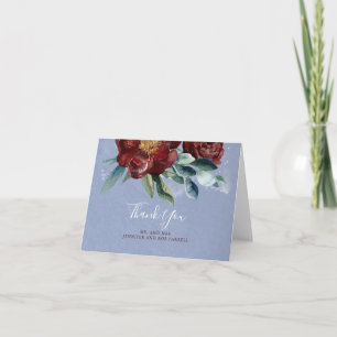 Burgundy and Dusty Blue Floral Wedding Thank You Card