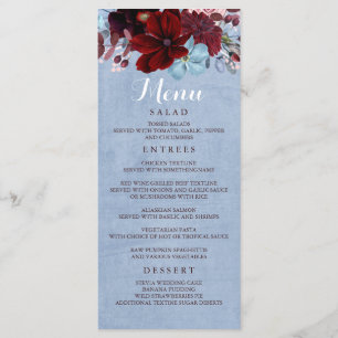 Burgundy and Dusty Blue Wedding Menus