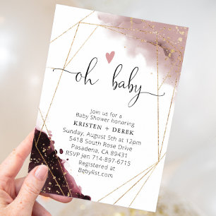 Burgundy and Dusty Rose Watercolor Baby Shower Invitation
