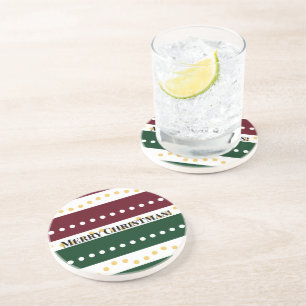 Burgundy and Emerald Golden Polka Dots Christmas  Coaster