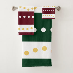 Burgundy and Emerald Stripes Polka Dots Christmas Bath Towel Set