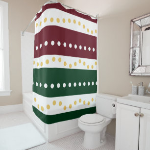 Burgundy and Emerald Stripes Polka Dots Christmas  Shower Curtain