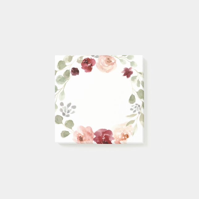 Burgundy And Eucalyptus Floral Wreath Post-it Notes (Front)