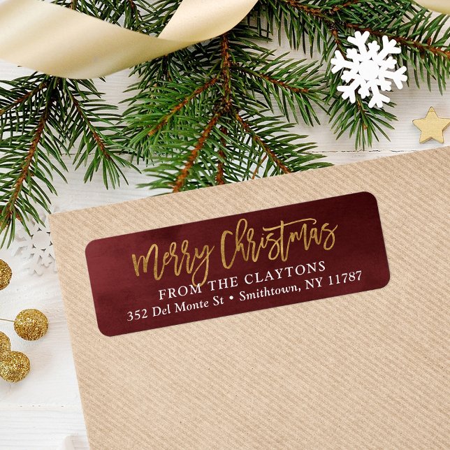 Burgundy and Faux Foil Christmas Return Address (Creator Uploaded)
