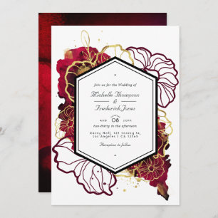 Burgundy and Gold Abstract Floral Wedding Invitation