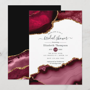 Burgundy and Gold Agate Bridal Shower Invitation