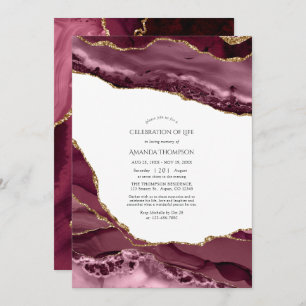 Burgundy and Gold Agate Celebration of Life Invitation