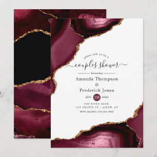 Burgundy and Gold Agate Couples Shower Invitation