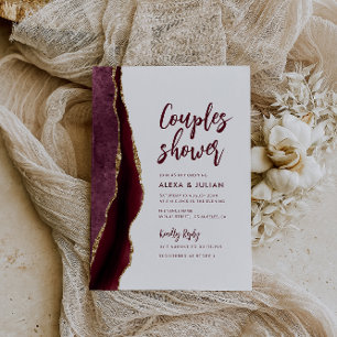 burgundy and gold agate couples shower invitation