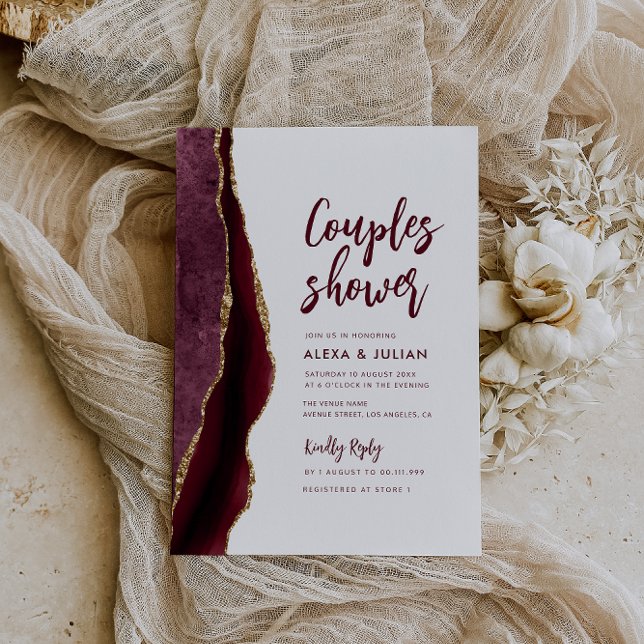 burgundy and gold agate couples shower invitation (Creator Uploaded)