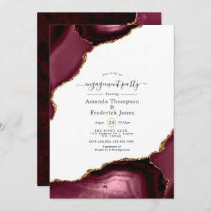 Burgundy and Gold Agate Engagement Party Invitation
