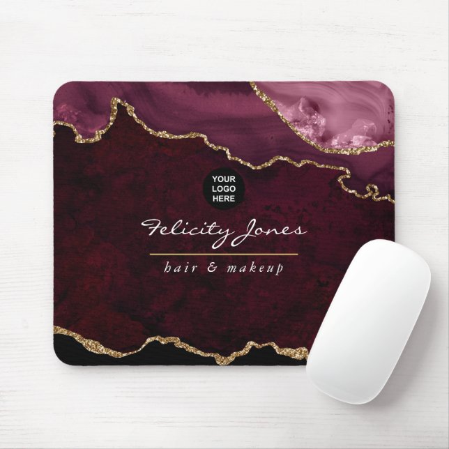 Burgundy and Gold Agate Precious Stone Business Mouse Mat (With Mouse)