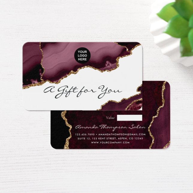 Burgundy and Gold Agate Stone Gift Certificate (Desk)