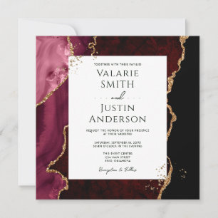 Burgundy and Gold Agate Stone Wedding Invitation