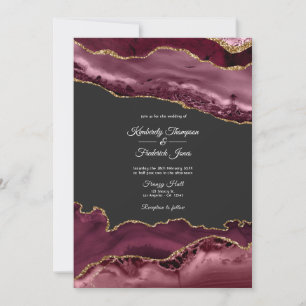 Burgundy and Gold Agate Stone Wedding Invitation