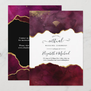 Burgundy and Gold Agate Virtual Wedding Invitation