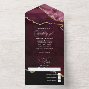 Burgundy and Gold Agate Wedding All In One Invitat All In One Invitation