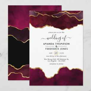 Burgundy and Gold Agate Wedding Invitation