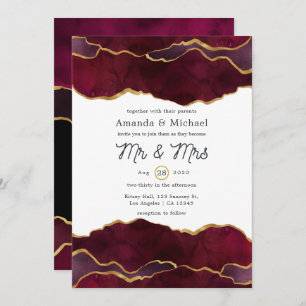 Burgundy and Gold Agate Wedding Invitation