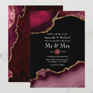 Burgundy and Gold Agate Wedding Invitation