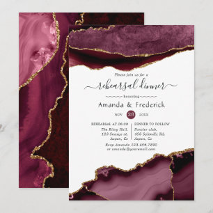 Burgundy and Gold Agate Wedding Rehearsal Dinner Invitation