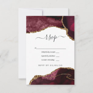 Burgundy and Gold Agate Wedding RSVP Card