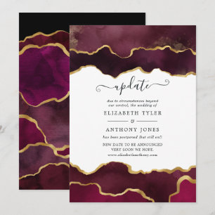 Burgundy and Gold Agate Wedding Update Invitation