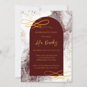 Burgundy and Gold Alcohol Ink Bachelorette Party Invitation