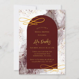 Burgundy and Gold Alcohol Ink Bridal Shower Invitation