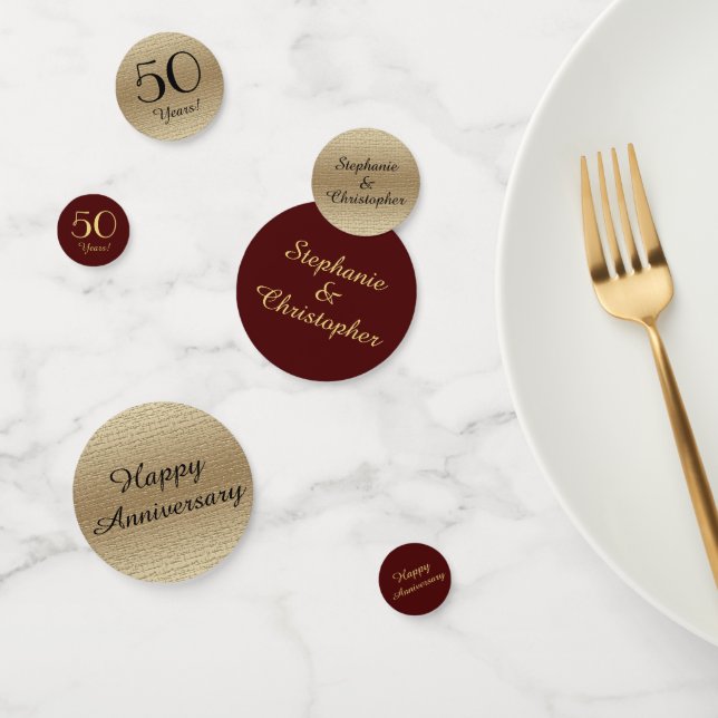 Burgundy and Gold Anniversary Table Decoration Confetti (Group)