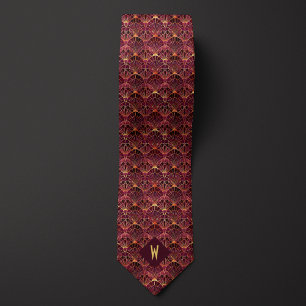 Burgundy and Gold Art Deco Tie