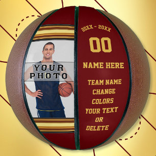 Burgundy and Gold Basketball Ball Your Photo, Text