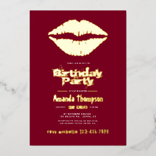 Burgundy and Gold Birthday Kiss Lips