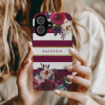 Burgundy and Gold Boho Floral Stripe Monogram<br><div class="desc">Custom monogrammed phone cases personalised with your name or other text. This trendy boho design features a watercolor floral border in rustic fall colours on a burgundy and white striped background with faux gold foil accent. Use the design tools to choose any background colour, change text fonts and colours or...</div>