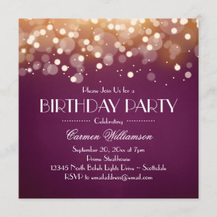 Burgundy and Gold Bokeh Lights Birthday Invitation