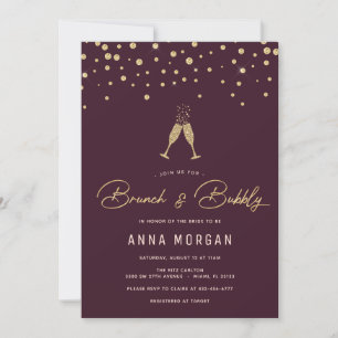 Burgundy and Gold Brunch and Bubbly Invitation