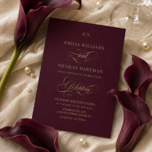 Burgundy and Gold Calligraphy Wedding Invitation