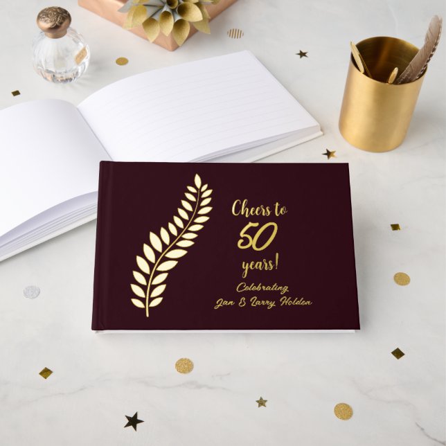 Burgundy and Gold Cheers to 59 Years Guest Book (Front Open)