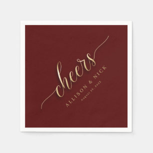 Burgundy and Gold Cheers Wedding Napkins